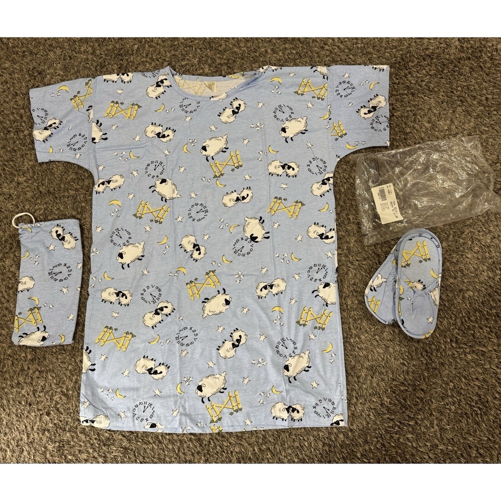 Vtg Avon 4 Piece Women's Size Missy Cotton Blue Sheep‎ Pajama Set